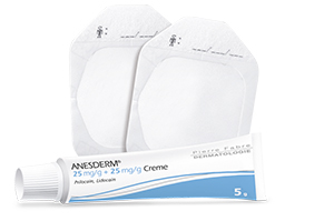 ANESDERM 25 mg/g + 25 mg/g kreme + 10 obližev, 5X5 g