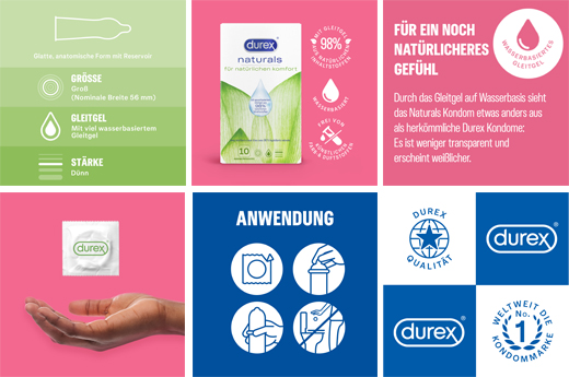 DUREX kondomi naturals z lubrikantom na vodni osnovi, 10 kosov