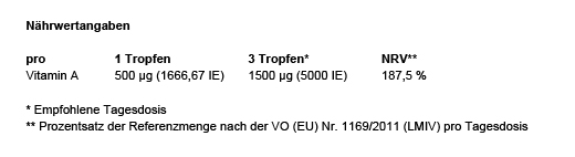 VITAMIN A 500 µg visokodozne veganske kapljice, 50 ml
