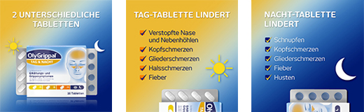 OLYGRIPPAL Dan & Noč 500 mg/60 mg tablete, 16 kosov