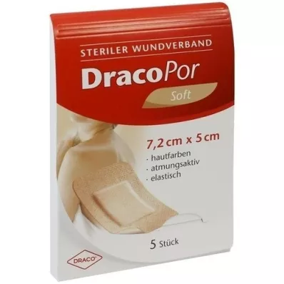 DRACOPOR Obloga za rane 5x7,2 cm, sterilna, kožne barve, 5 kosov