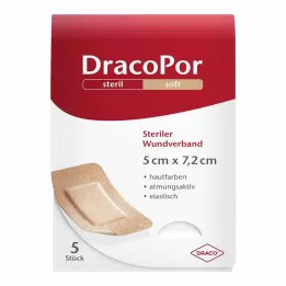 DRACOPOR Obloga za rane 5x7,2 cm, sterilna, kožne barve, 5 kosov