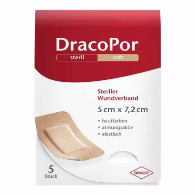 DRACOPOR Obloga za rane 5x7,2 cm, sterilna, kožne barve, 5 kosov