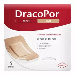 DRACOPOR Obloga za rane 8x10 cm, sterilna, kožne barve, 5 kosov