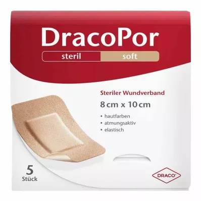DRACOPOR Obloga za rane 8x10 cm, sterilna, kožne barve, 5 kosov