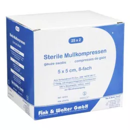 MULLKOMPRESSEN 5x5 cm sterilni 8-kratni, 25X2 kosov