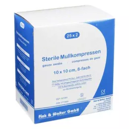MULLKOMPRESSEN 10x10 cm sterilni 8-kratni, 25X2 kosov