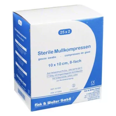 MULLKOMPRESSEN 10x10 cm sterilni 8-kratni, 25X2 kosov MULLKOMPRESSEN 10x10 cm sterilni 8-kratni, 25X2 kosov