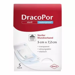 DRACOPOR vodoodporna obloga za rane 5x7,2 cm, sterilna, 5 kosov
