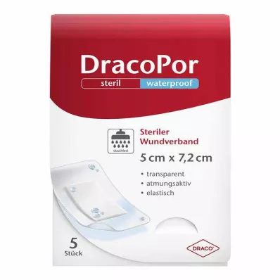 DRACOPOR vodoodporna obloga za rane 5x7,2 cm, sterilna, 5 kosov