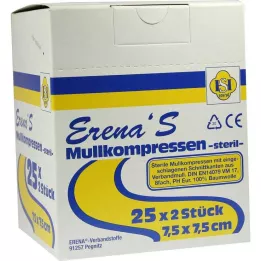 ERENA Kompres iz gaze 7,5x7,5 cm sterilen 8x, 25X2 kosov