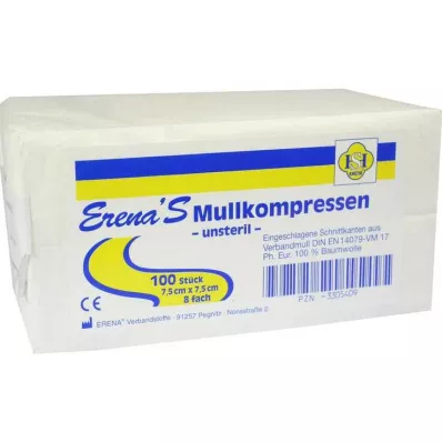 ERENA Kompres iz gaze 7,5x7,5 cm nesterilen 8x, 100 kosov ERENA Kompres iz gaze 7,5x7,5 cm nesterilen 8x, 100 kosov