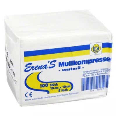 ERENA Kompres iz gaze 10x10 cm, nesterilen, 8-kratni, 100 kosov ERENA Kompres iz gaze 10x10 cm, nesterilen, 8-kratni, 100 kosov