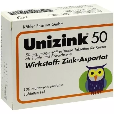 UNIZINK 50 enterično obloženih tablet, 100 kosov