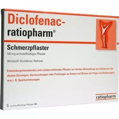 DICLOFENAC-bolečinski obliži ratiopharm, 5 kosov