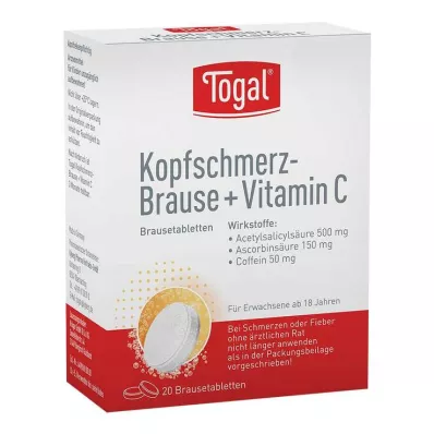 TOGAL Headache Effervescent + Vit.C Effervescent Tablets, 20 kapsul
