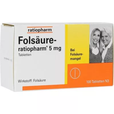 FOLSÄURE-RATIOPHARM 5 mg tablete, 100 kosov