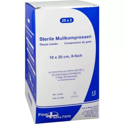 MULLKOMPRESSEN 10x20 cm sterilno 8 krat, 25X2 kosov MULLKOMPRESSEN 10x20 cm sterilno 8 krat, 25X2 kosov