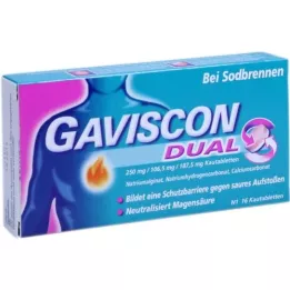 GAVISCON Dvojne 250 mg/106,5 mg/187,5 mg žvečljive tablete, 16 kosov