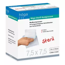 HÖGA-KOMPRESSEN 7,5x7,5 cm sterilni 8-kratni, 25X2 kosov
