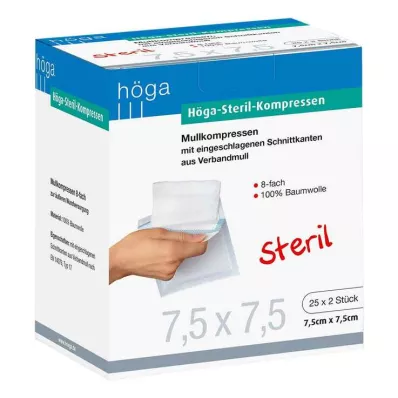 HÖGA-KOMPRESSEN 7,5x7,5 cm sterilni 8-kratni, 25X2 kosov