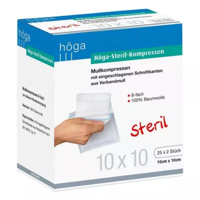 HÖGA-KOMPRESSEN 10x10 cm sterilni 8-kratni, 25X2 kosov
