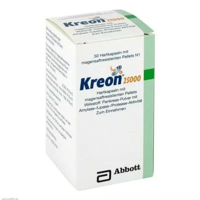 KREON 25.000 Trde kapsule z enterično prevlečenimi peleti, 50 kosov