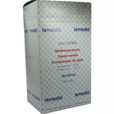 Gazne komprese 10x20cm 12-kratne sterilne 17-nitne, 50 kosov Gazne komprese 10x20cm 12-kratne sterilne 17-nitne, 50 kosov
