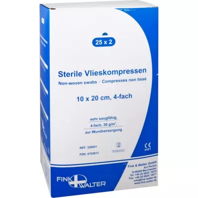 VLIESKOMPRESSEN 10x20 cm sterilni 4-kratni, 25X2 kosov