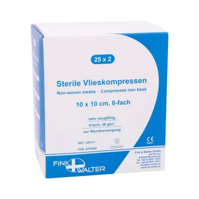 VLIESKOMPRESSEN 10x10 cm sterilni 6-kratni, 25X2 kosov