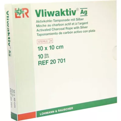 VLIWAKTIV AG Tampon iz aktivnega oglja s srebrom 10x10 cm, 10 kosov VLIWAKTIV AG Tampon iz aktivnega oglja s srebrom 10x10 cm, 10 kosov
