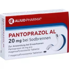 PANTOPRAZOL AL 20 mg za zgago, tablete za želodčni sok, 7 kosov