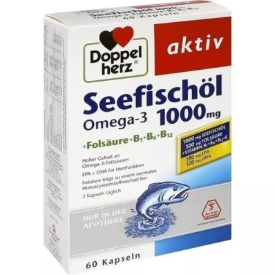 DOPPELHERZ Morsko ribje olje Omega-3 1.000 mg+Fols. kapsule, 60 kosov