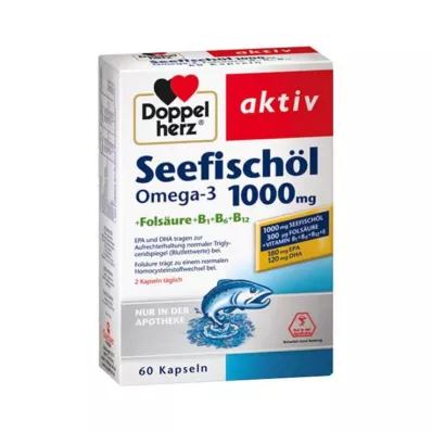 DOPPELHERZ Morsko ribje olje Omega-3 1.000 mg+Fols. kapsule, 60 kosov