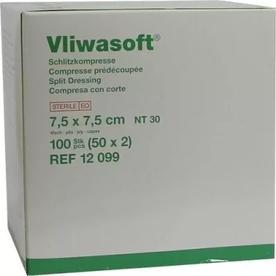 VLIWASOFT Kompresi z razpoko 7,5x7,5 cm sterilni 4l, 50X2 kosov
