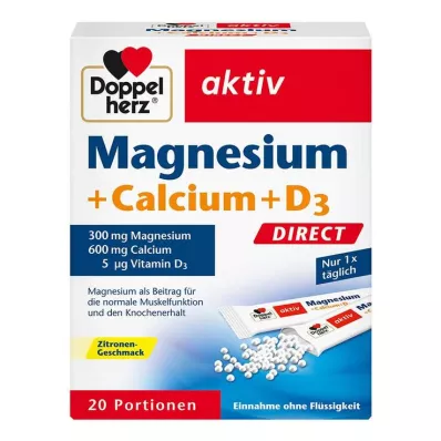 DOPPELHERZ Magnezij+kalcij+D3 DIRECT Peleti, 20 kosov