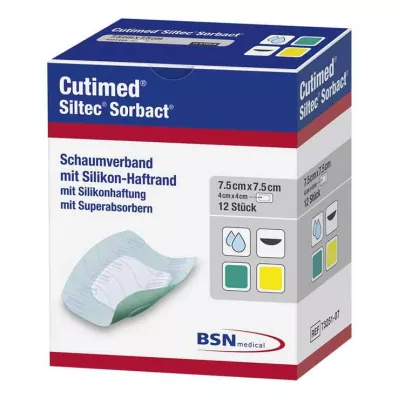Cutimed Siltec Sorbact PU-bandaža 7,5x7,5 cm, 12 kos