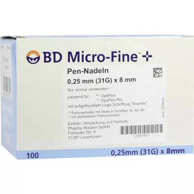 BD Micro-Fine + 8 igel 0,25x8 mm, 100 kos