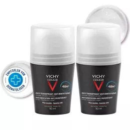 VICHY HOMME Dezodorant roll-on za občutljivo kožo 48h DP, 2X50 ml