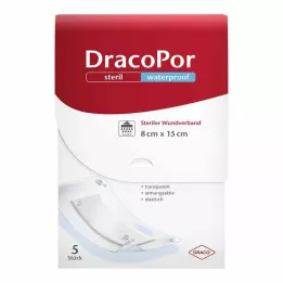 DRACOPOR vodoodporna obloga za rane 8x15 cm, sterilna, 5 kosov