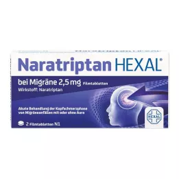 NARATRIPTAN HEXAL za migreno 2,5 mg filmsko obložene tablete, 2 kosa
