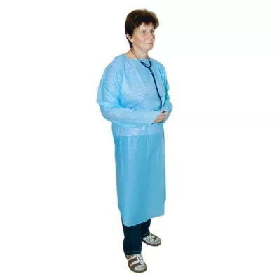Predpasnik za enkratno uporabo PE moder 120 cm nesterilen z rokavi, 1 kos Predpasnik za enkratno uporabo PE moder 120 cm nesterilen z rokavi, 1 kos