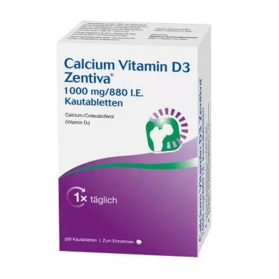 Calcium Vitamin D3 Zentiva 1000 mg / 880 ie žvečljive ploščice, 100 kosov Calcium Vitamin D3 Zentiva 1000 mg / 880 ie žvečljive ploščice, 100 kosov