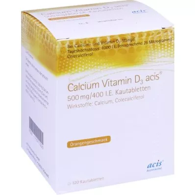 CALCIUM VITAMIN D3 acis 500 mg/400 I.U. žvečljive tablete, 100 kosov