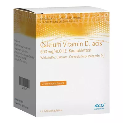 Kalcij Vitamin D3 acis® 500 mg/400 IE žvečljive tablete, 120 kos
