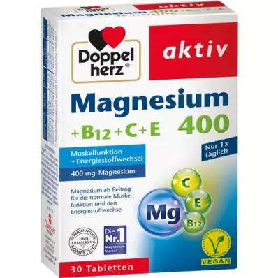 DOPPELHERZ Magnezij 400+B12+C+E tablete, 30 kapsul