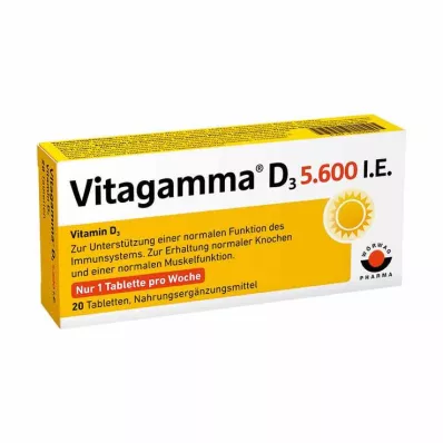 Vitagamma D3 5.600 I.E. Vitamin D3 NEM tablete, 20 kos Vitagamma D3 5.600 I.E. Vitamin D3 NEM tablete, 20 kos