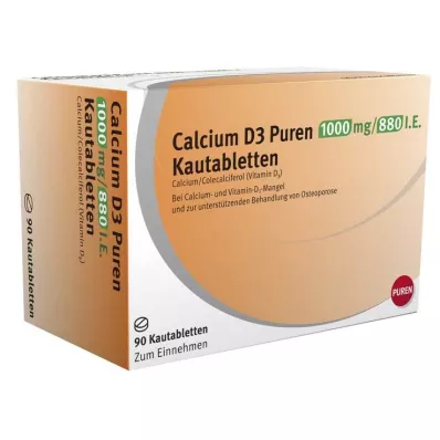 Calcium D3 Puren 1000 mg / 880 IU žvečljive tablete, 90 kos