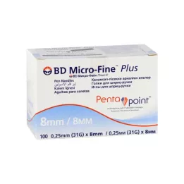 BD MICRO-FINE+ 8 igel za pisala 0,25x8 mm, 100 kosov