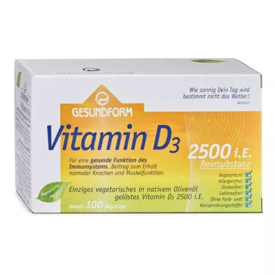 GESUNDFORM Vitamin D3 2.500 I.U. Vega-Caps, 100 kosov